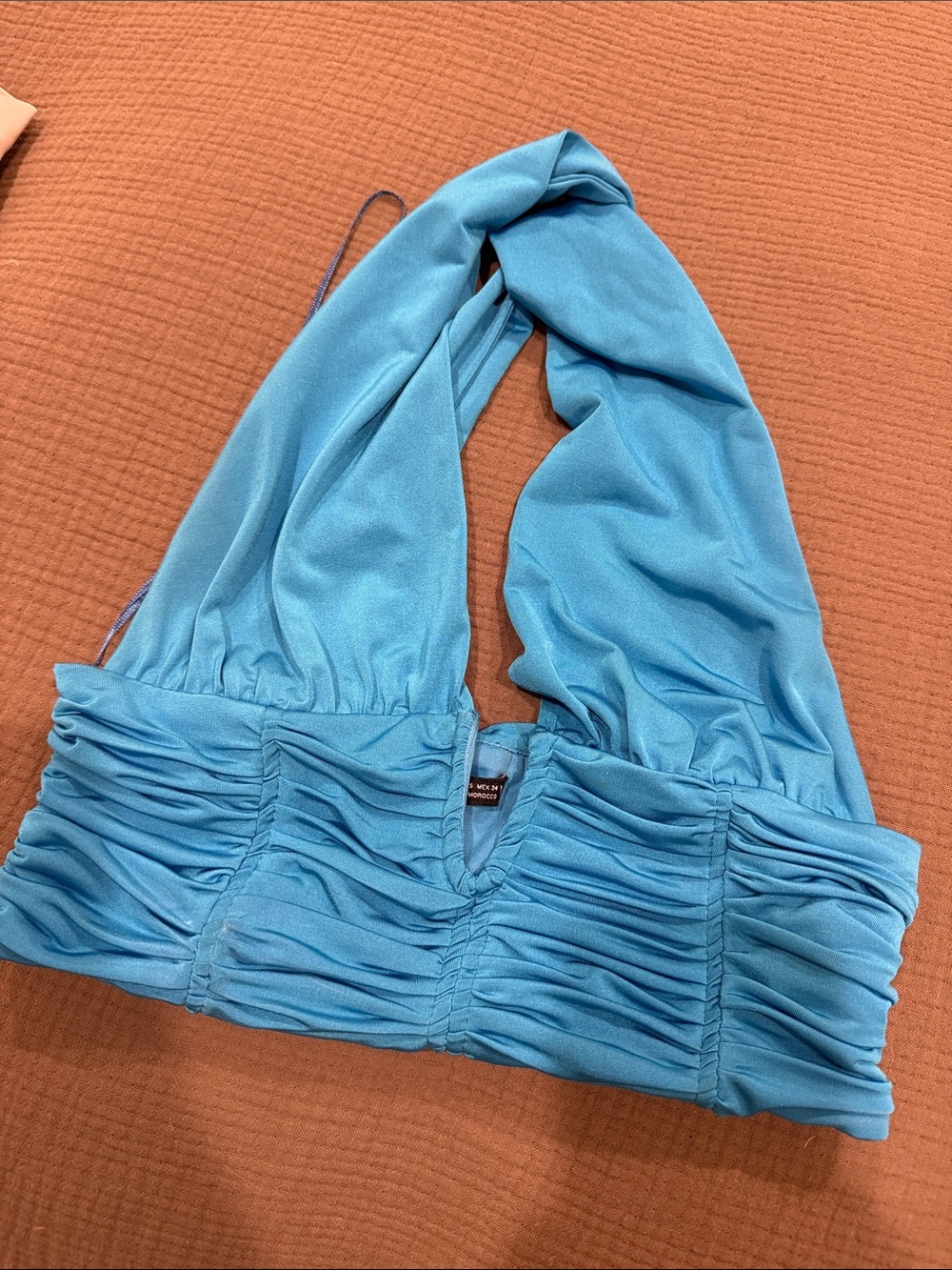 Blue Ruched Halter Top - Zara